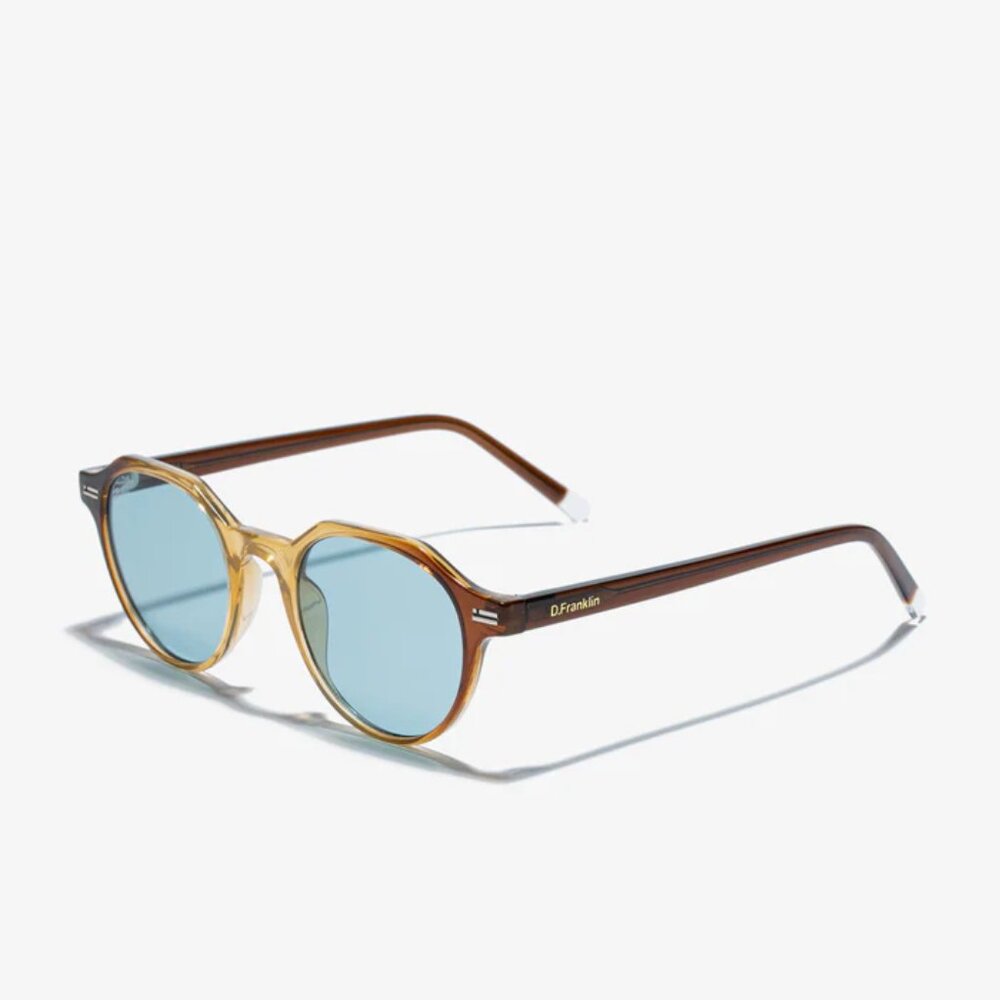D. Franklin Sunglasses ULTRA LIGHT SEMI ROUND Brown Frame, Blue Lenses